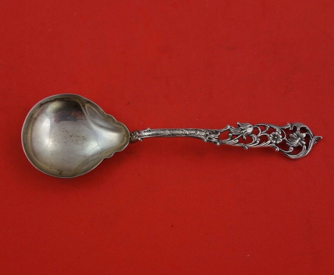 Gewe 1956 Swedish Sterling Silver Sugar Spoon Floral Handle 5 3/4" (1 of 2)