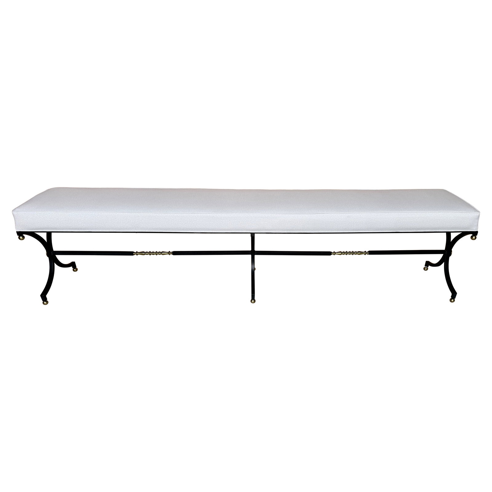 French Modern Long Bench in Maison Jansen Style with Brass and Wrought Iron (1 of 16)