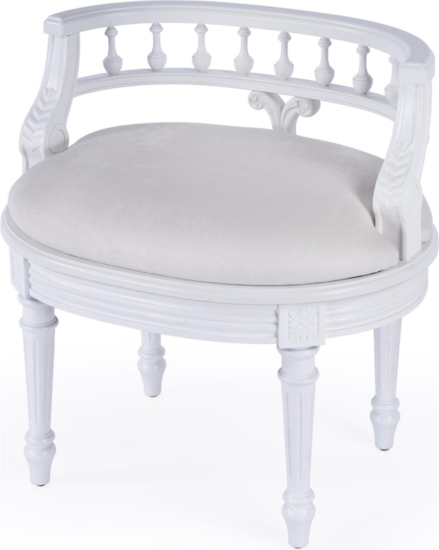 Butler Hathaway Collection Oval Vanity Seat Cottage White: Butler Hathaway Collection Oval Vanity Seat Cottage White Enhance your space with the Traditional Hathaway Collection Vanity Seat, a beautifully crafted piece from Butler. This formal-style chair feat