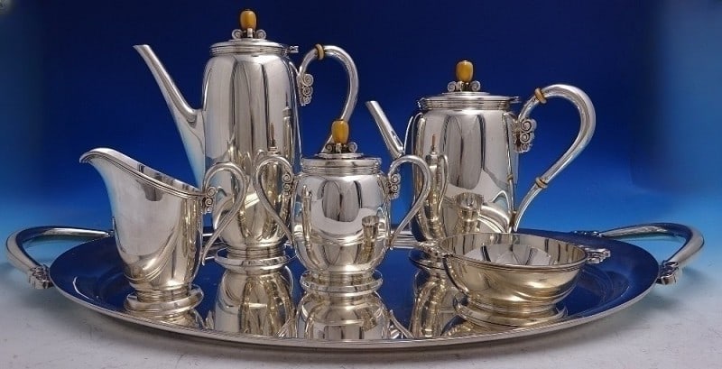 Six-Piece Sterling Silver Tea and Coffee Service Northern Lights Pattern (1 of 17)