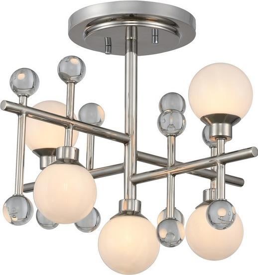 Kalco Mercer 5 Light Semi Flush Polished Nickel Globe Design: Kalco Mercer 5 Light Semi Flush Polished Nickel Globe Design Illuminate your space with the Mercer 5 Light Semi Flush Crystal Elegance, a stunning blend of antique and vintage styles. This elegant lig