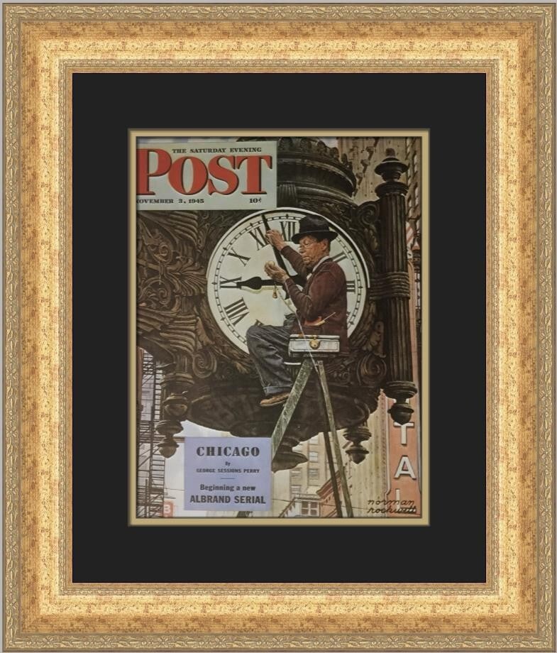 Norman Rockwell The Correct Time Custom Framed Art Print 21 x 18: Norman Rockwell The Correct Time Custom Framed Art Print 21 x 18 This stunning custom framed print features Norman Rockwell's iconic artwork titled "The Correct Time," originally produced in 1983. The