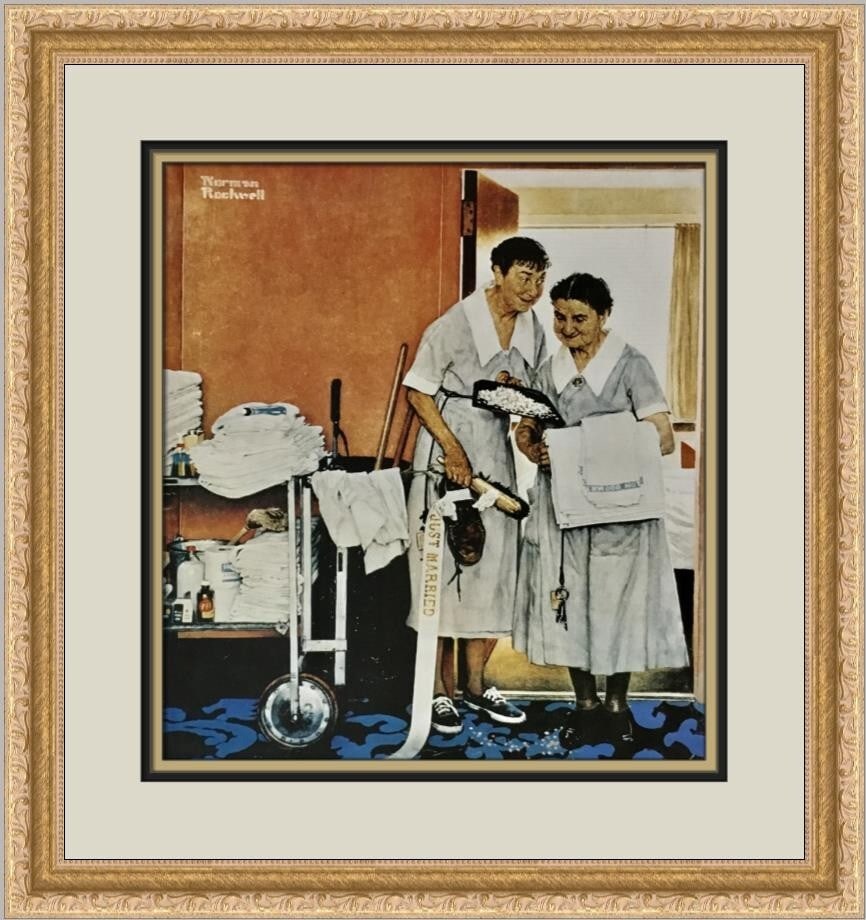 Norman Rockwell Bridal Suite Custom Framed Print 17x17 Americana Art: Norman Rockwell Bridal Suite Custom Framed Print 17x17 Americana Art This beautiful custom framed print titled "Bridal Suite" by renowned artist Norman Rockwell captures a charming Americana theme. Cr