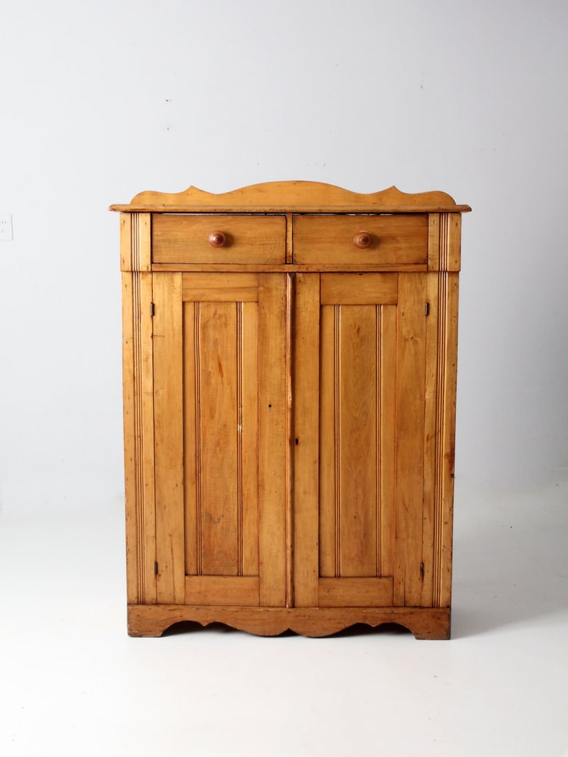 Antique Primitive Wooden Cabinet with Double Doors and Drawers (1 of 14)