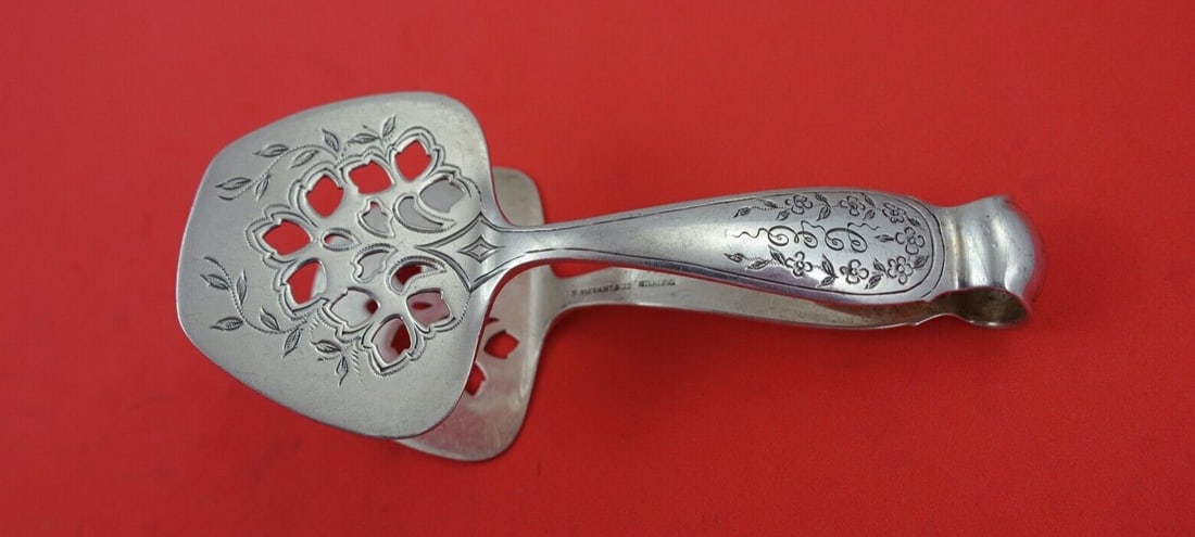 Tiffany & Co King William Engraved Sterling Silver Pastry Tong 4.5" (1 of 2)