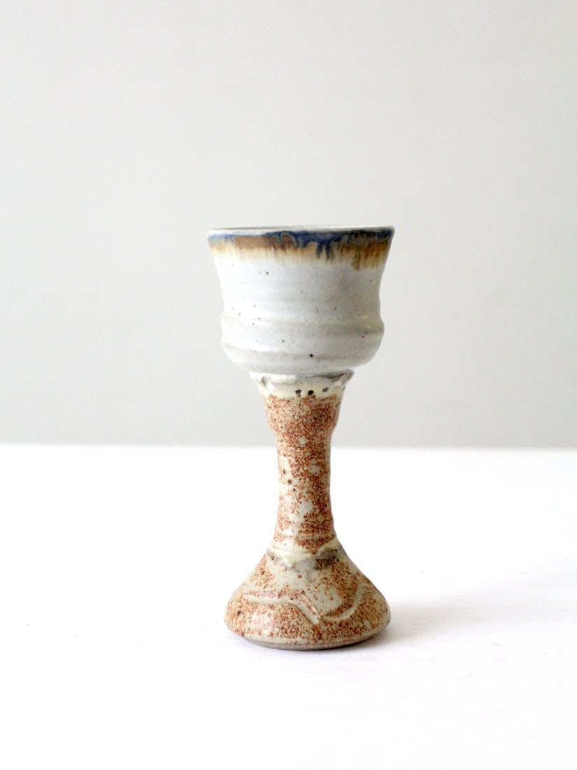 Handmade Vintage Studio Pottery Chalice with Mottled Glaze (1 of 9)