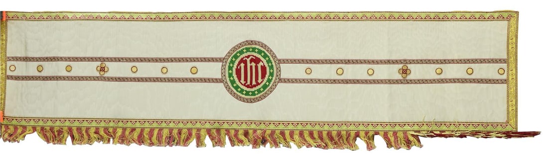 Antique 1900 French Silk Needlepoint Altar Cloth Off-White 53x13.75 (1 of 4)