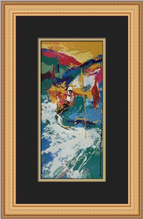 LeRoy Neiman Downhill Custom Framed 1980 Print Skiing Art (1 of 2)