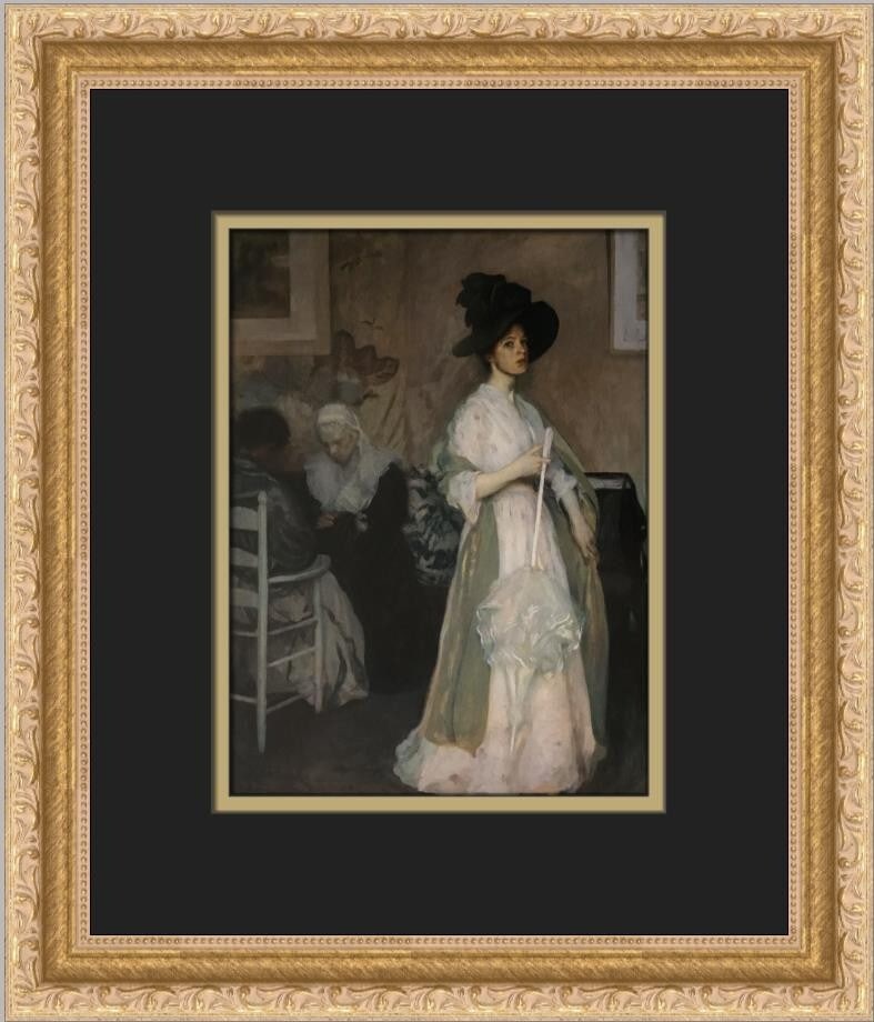 Edmund Tarbell Woman in Pink and Green Custom Framed Art Print (1 of 2)