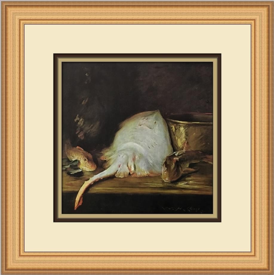 William Merritt Chase Still Life with Fish Custom Framed Art Print: William Merritt Chase Still Life with Fish Custom Framed Art Print This exquisite custom framed print titled 'Still Life with Fish' by William Merritt Chase captures the essence of expressionism and i