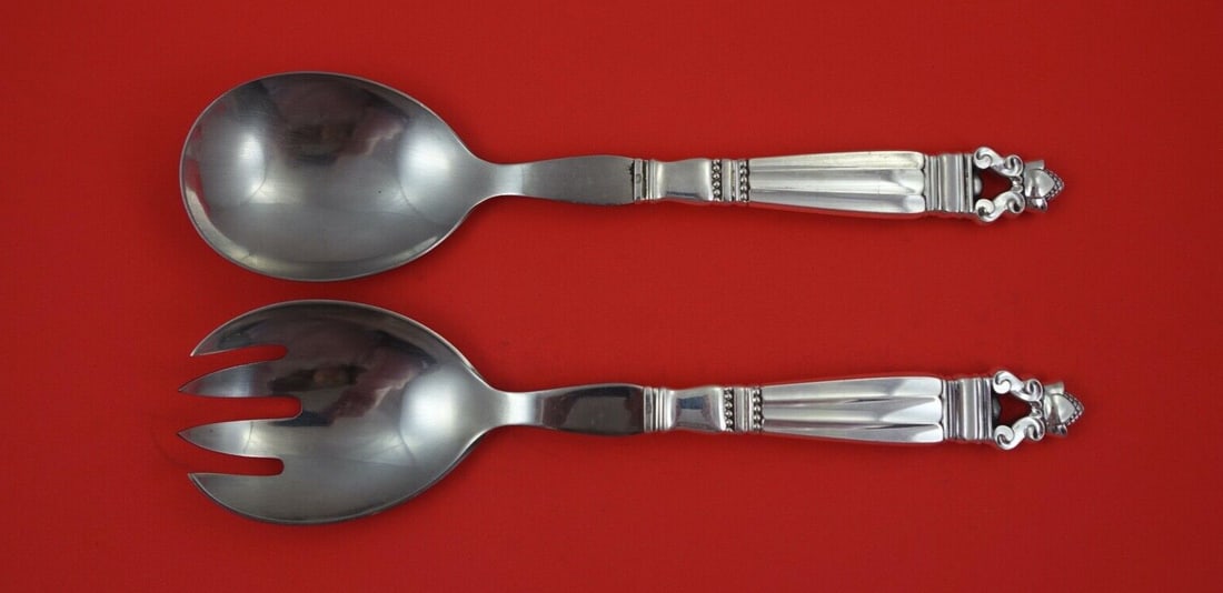 Georg Jensen Acorn Sterling Silver Salad Serving Set 2pc 10 1/4" (1 of 2)