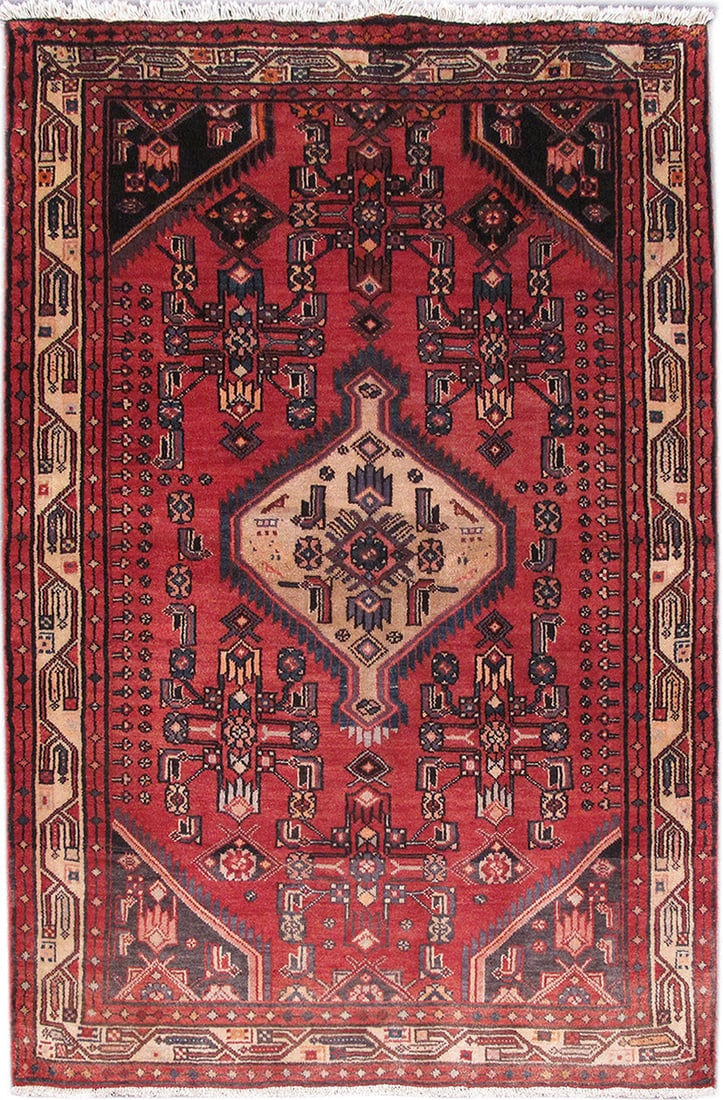 Handcrafted 4.5 x 7 Red Persian Hamadan Area Rug from Iran: Handcrafted 4.5 x 7 Red Persian Hamadan Area Rug from Iran Free continental US Shipping Elevate your home decor with the exquisite 4.5 x 7 Red Persian Hamadan Rug, a stunning example of traditional cr