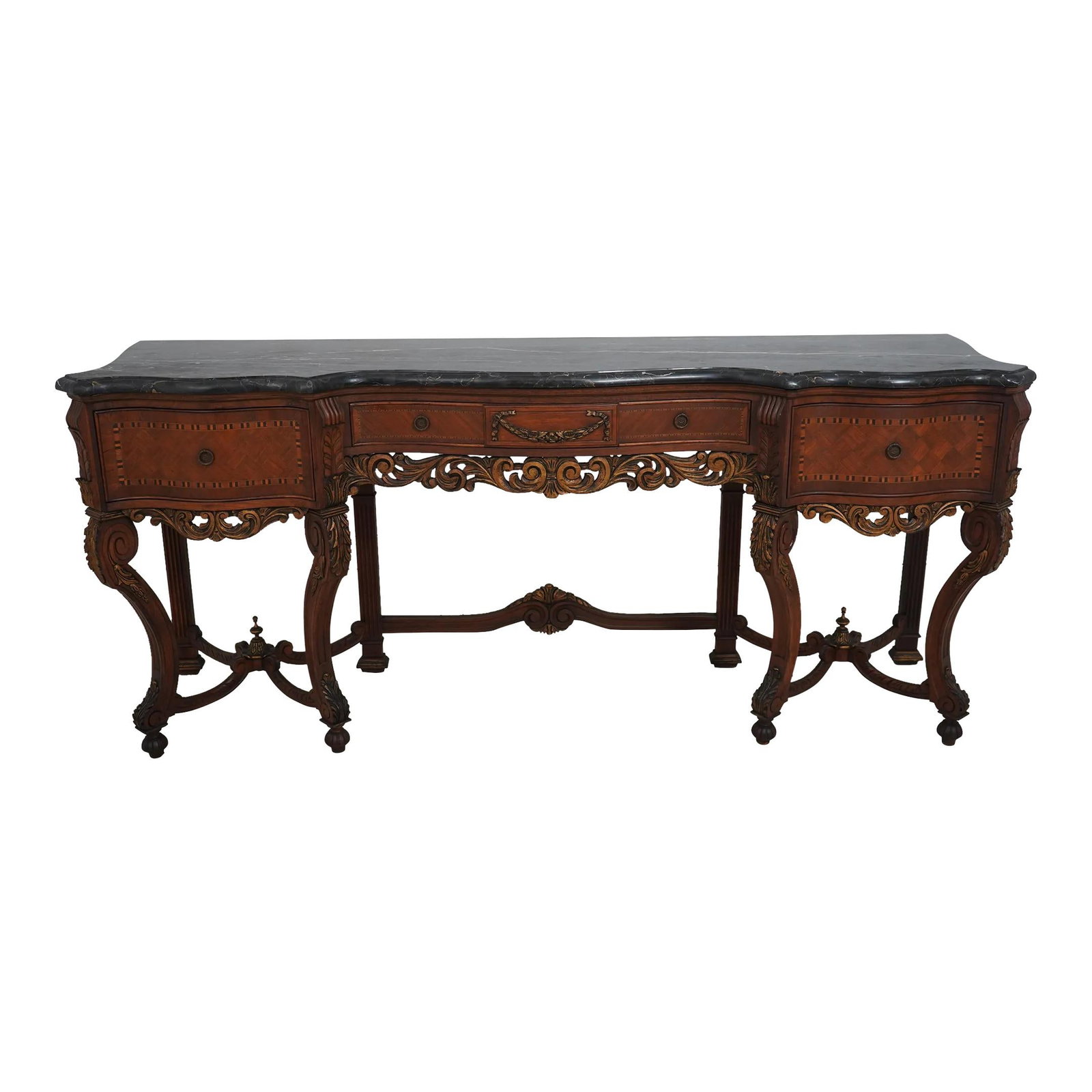 Circa 1920 Continental Walnut Sideboard with Marble Top (1 of 10)