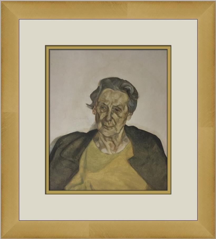 Lucian Freud Portrait of a Woman Custom Framed Art Print 2003: Lucian Freud Portrait of a Woman Custom Framed Art Print 2003 This stunning custom framed print features Lucian Freud's "Portrait of a Woman," showcasing the artist's unique blend of realism and surre
