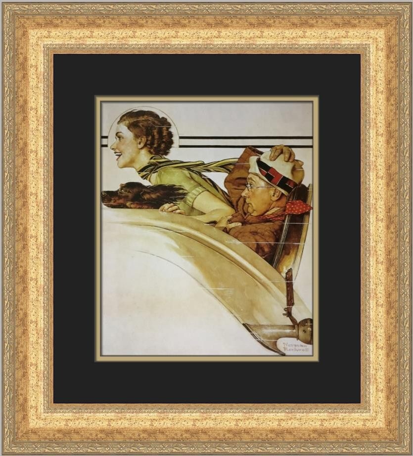 Norman Rockwell Couple in Rumbleseat Custom Framed Print 18x18 Americana (1 of 2)
