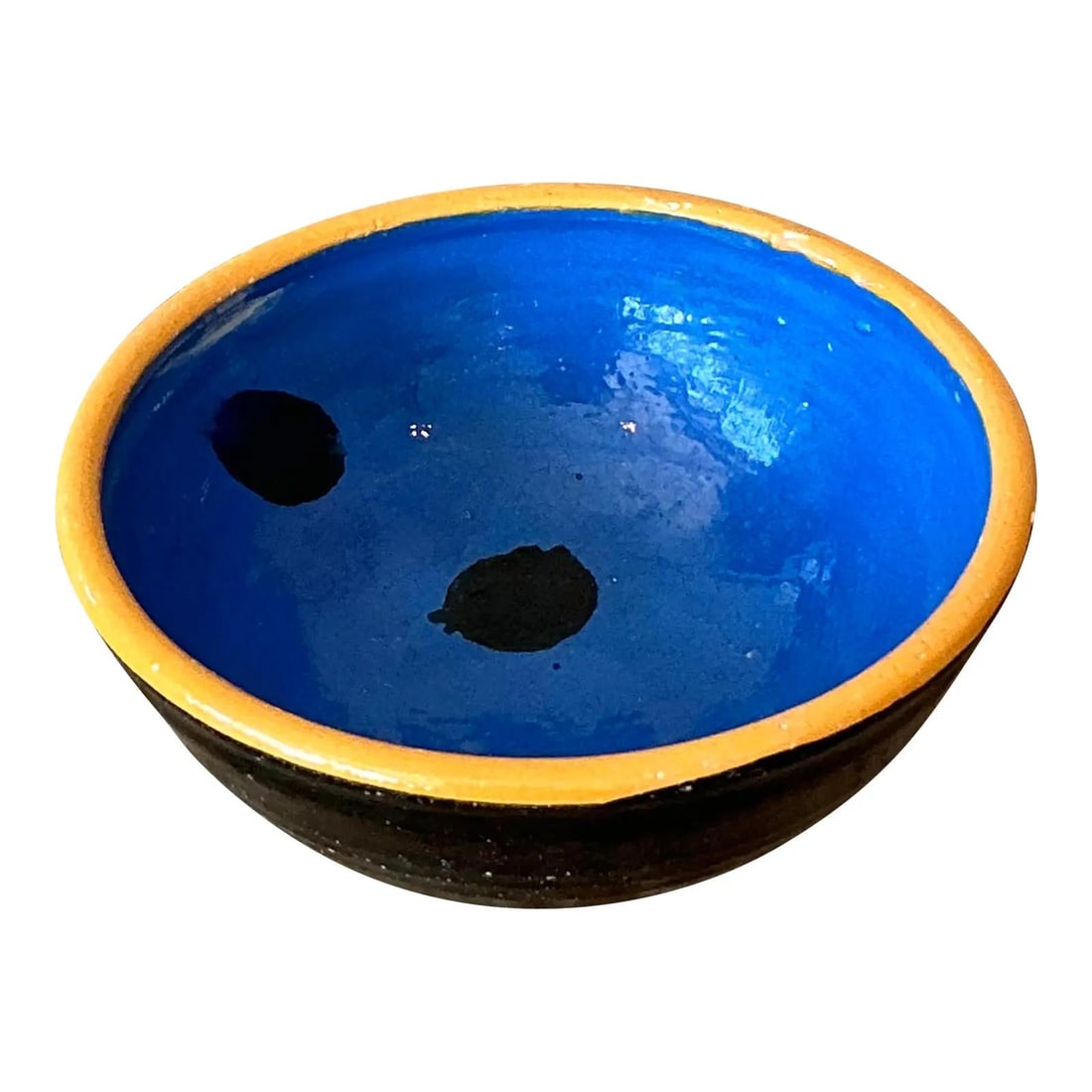 Handmade Studio Pottery Bowl With Polka Dot Glaze and Orange Rim (1 of 8)