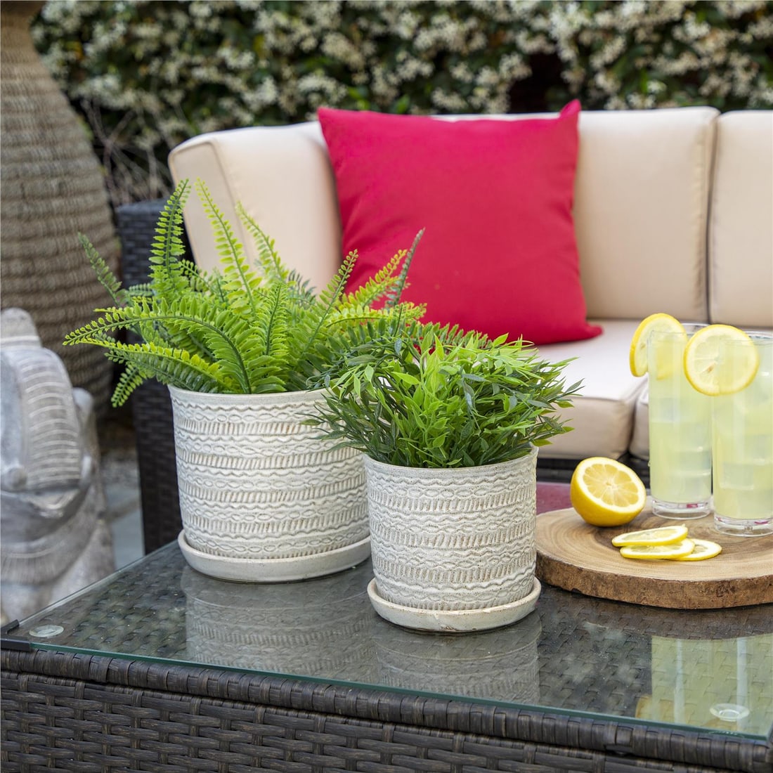 Sagebrook Ivory Ceramic Planters with Drain Holes 7H 8W 8D 8L (1 of 3)