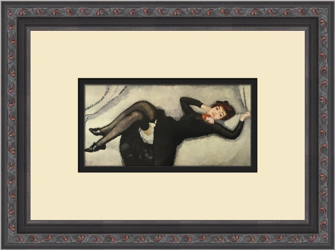 Kees Van Dongen Woman Lying Down Custom Framed Lithograph Art Print: Kees Van Dongen Woman Lying Down Custom Framed Lithograph Art Print This exquisite print titled "Woman Lying Down" by renowned artist Kees van Dongen encapsulates the essence of Impressionism. Created