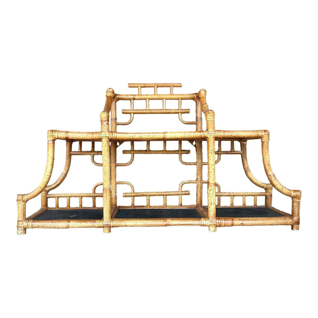 Vintage Bamboo Tabletop Etagere with Black Cane Shelves (1 of 9)