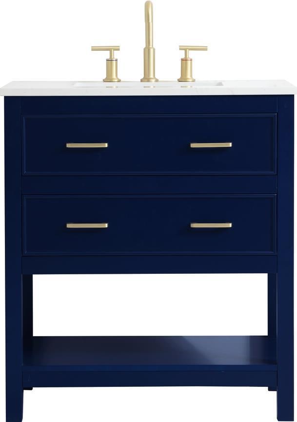 Elegant Lighting 30 Inch Blue Vanity with Gold Accents: Elegant Lighting 30 Inch Blue Vanity with Gold Accents Elevate your bathroom decor with this Stylish Blue 30" Vanity featuring elegant gold accents. Crafted in a transitional style, this vanity combin