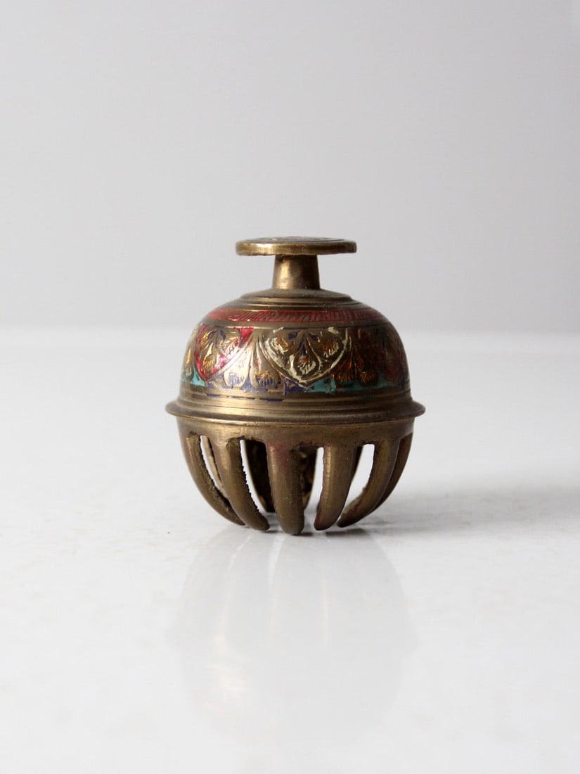 Antique Indian Brass Elephant Claw Bell with Etched Pattern (1 of 9)