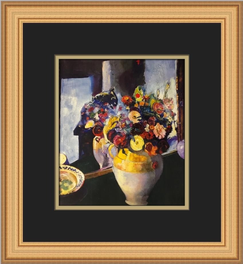 Arthur B Charles Flowers in Yellow Vase Custom Framed Print 14 x 13: Arthur B Charles Flowers in Yellow Vase Custom Framed Print 14 x 13 This stunning custom framed print features "Flowers in a Yellow Vase," a captivating piece that beautifully embodies contemporary ar