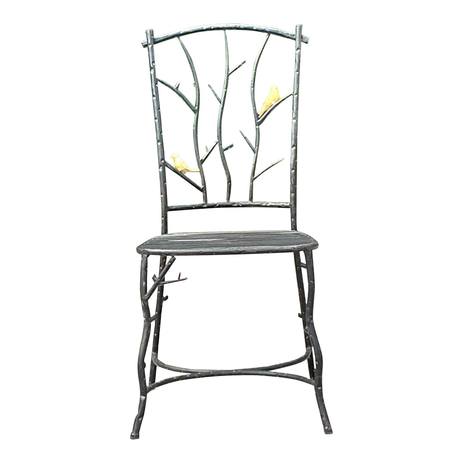 Vintage Boho Metal Faux Bois Accent Chair in Ebony: Vintage Boho Metal Faux Bois Accent Chair in Ebony Enhance your decor with the Vintage Boho Metal Faux Bois Chair. This artistic chair is designed to resemble the natural beauty of tree branches, feat