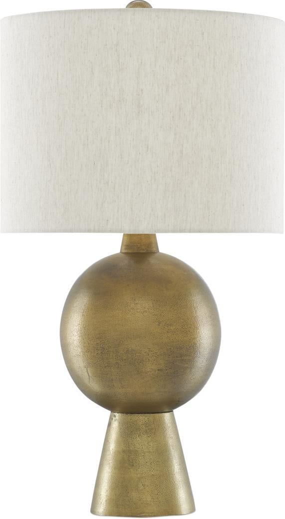 Currey Rami Brass Table Lamp with Natural Flax Shade: Currey Rami Brass Table Lamp with Natural Flax Shade Illuminate your space with the timeless elegance of the Rami Brass Lamp, showcasing a charming vintage style. This ivory table lamp features a deco