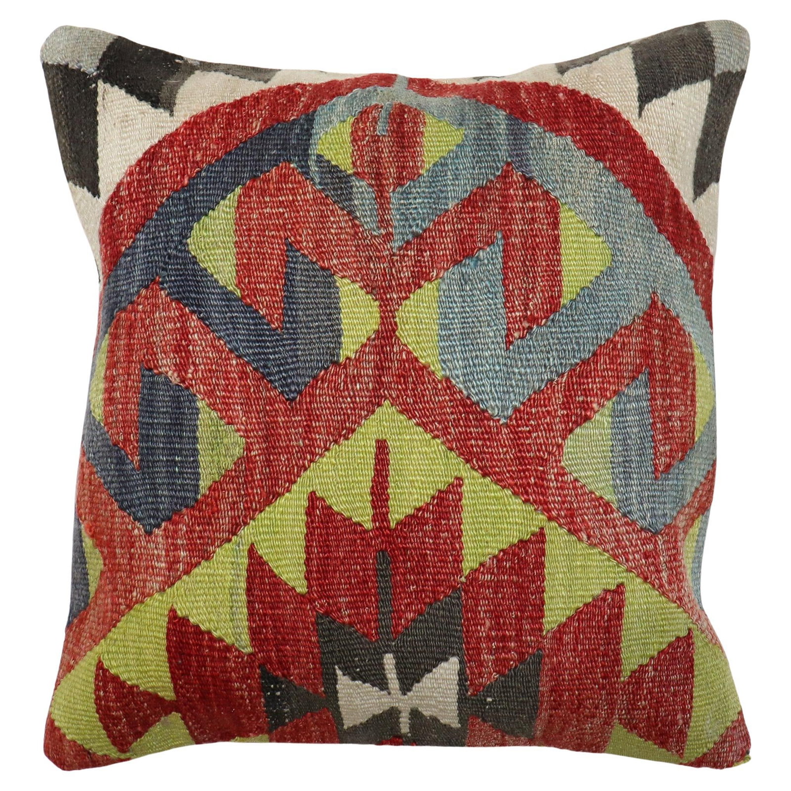 Tribal Kilim Square Pillow 16x16 Antique Turkish Design: Tribal Kilim Square Pillow 16x16 Antique Turkish Design Enhance your decor with this stunning Kilim Square Rug Pillow, featuring a vibrant tribal design. Crafted from a blend of cotton, foam, and wool