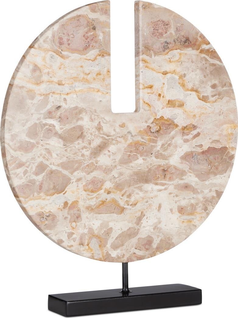 Currey Anu Elegant Marble Disc on Iron Stand 19.5H 16.25W: Currey Anu Elegant Marble Disc on Iron Stand 19.5H 16.25W This elegant marble disc on an iron stand is a stunning addition to any decor. It features a sophisticated design that showcases the natural b