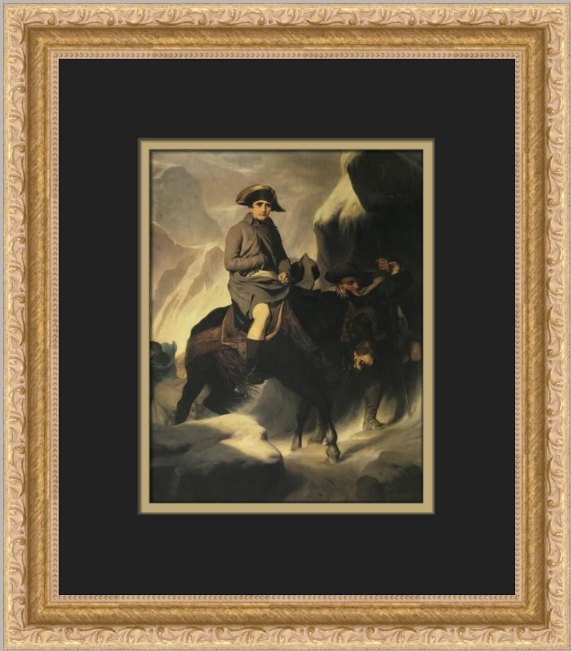 Paul Delaroche Napoleon Crossing The Alps Custom Framed Art Print: Paul Delaroche Napoleon Crossing The Alps Custom Framed Art Print This beautifully custom framed print of "Napoleon Crossing The Alps" by Paul Delaroche captures the essence of realism in art. Measuri