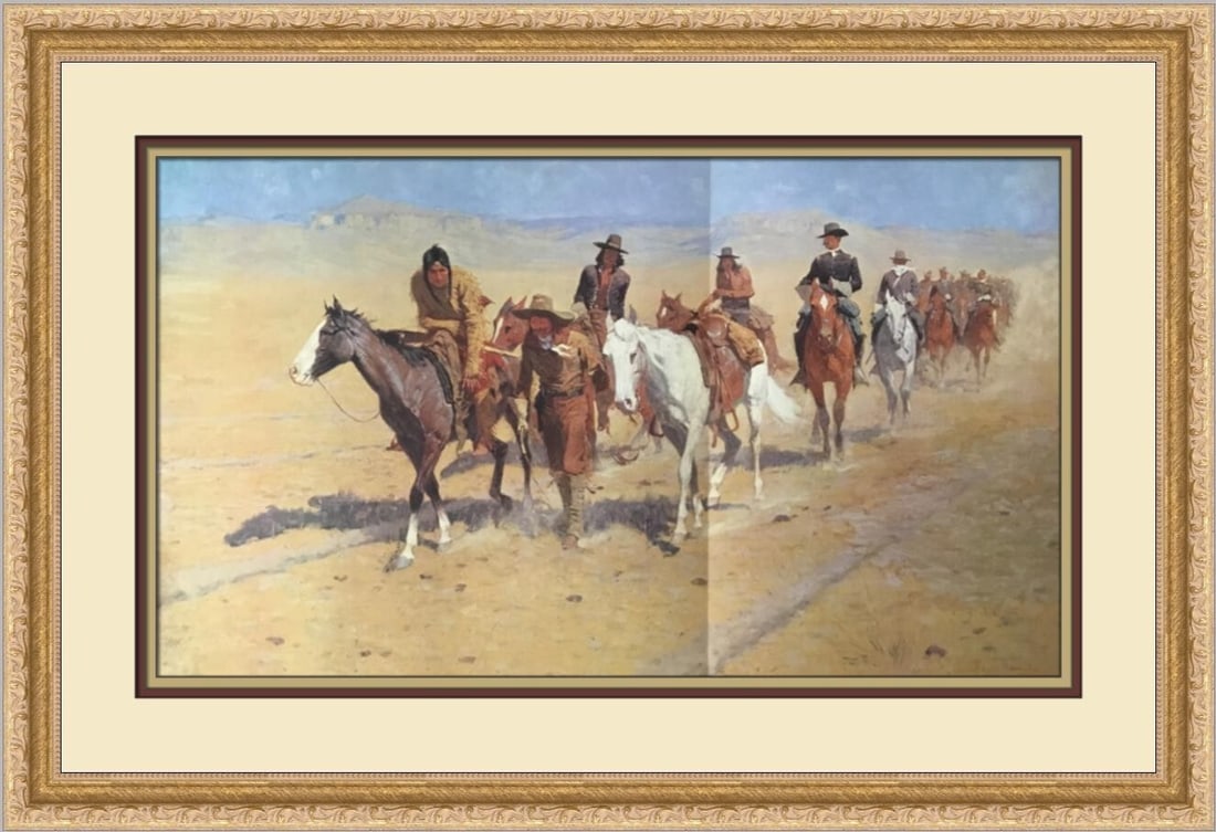 Frederic Remington Pony Tracks Framed Print 1973 Impressionism Art: Frederic Remington Pony Tracks Framed Print 1973 Impressionism Art This stunning custom framed print titled "Pony Tracks in the Buffalo Trails" by Frederic Remington captures the essence of Impression