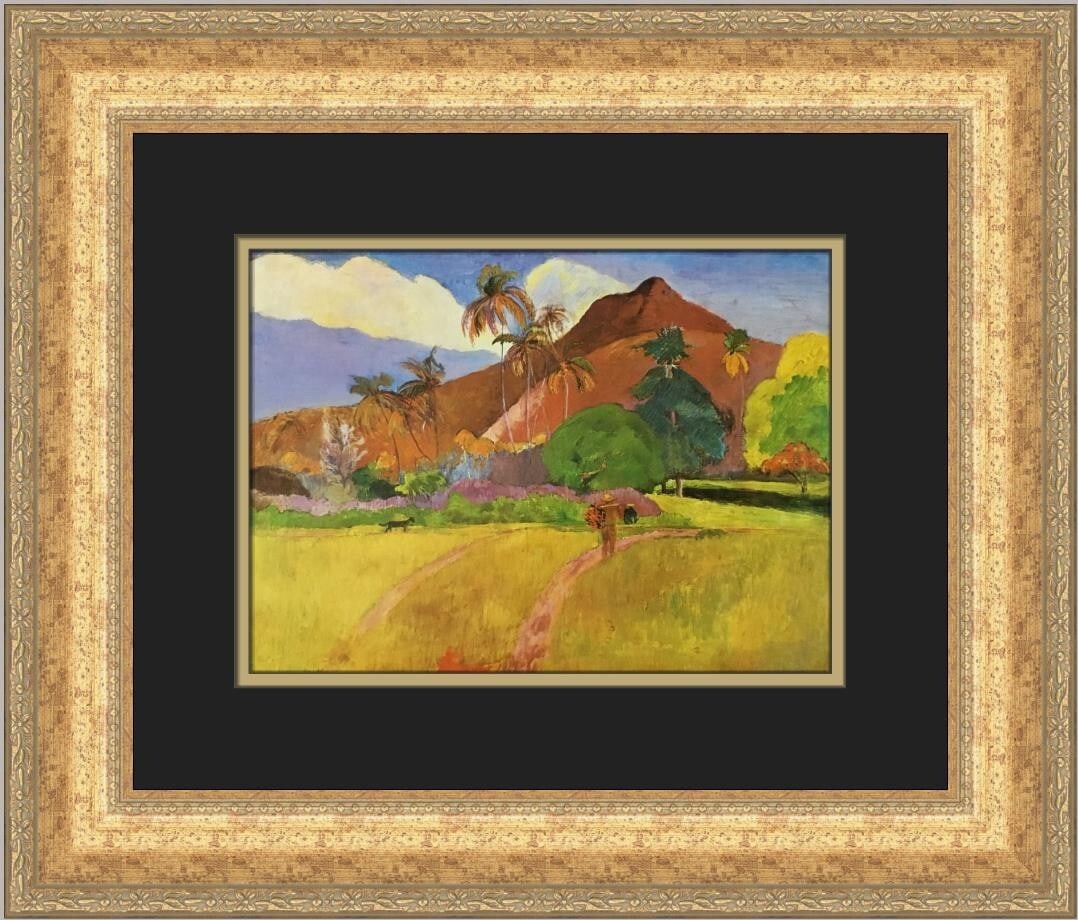 Paul Gauguin A Tahitian Landscape Custom Framed Print 1988: Paul Gauguin A Tahitian Landscape Custom Framed Print 1988 This stunning custom framed print features Paul Gauguin's iconic work, "A Tahitian Landscape." Measuring 17" x 19" overall, the print itself