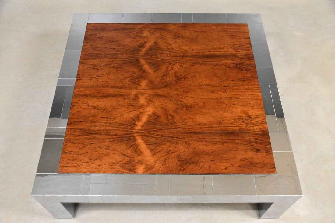 Paul Evans 1970s Cityscape Coffee Table Chrome Rosewood 48 Inch - 2