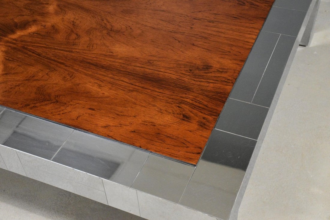 Paul Evans 1970s Cityscape Coffee Table Chrome Rosewood 48 Inch - 3