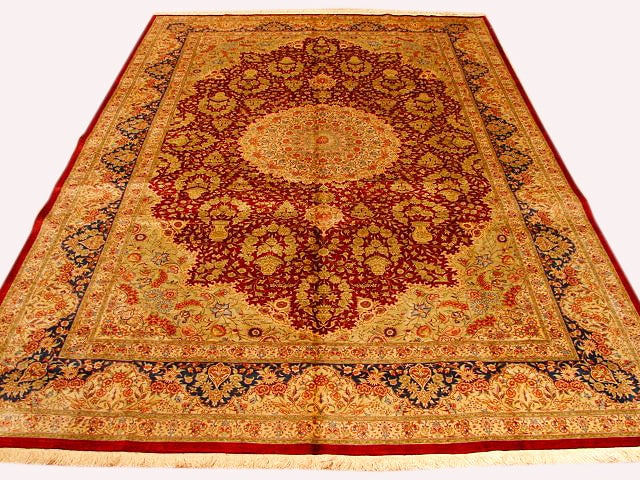 6'5 x 9'8 Signed Persian Qum Rug Red Ivory Traditional Design (1 of 6)