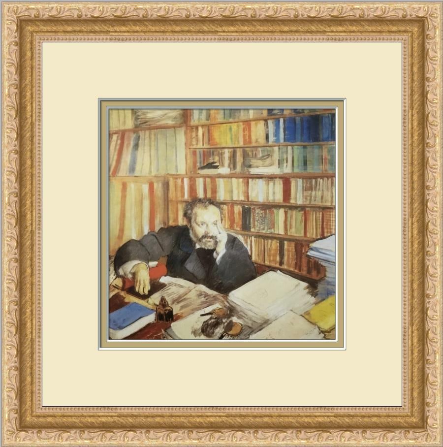 Edgar Degas Edmond Duranty Custom Framed Offset Lithograph Art Print: Edgar Degas Edmond Duranty Custom Framed Offset Lithograph Art Print This custom framed print features the artwork "Edmond Duranty" by the renowned artist Edgar Degas. The piece showcases a captivatin