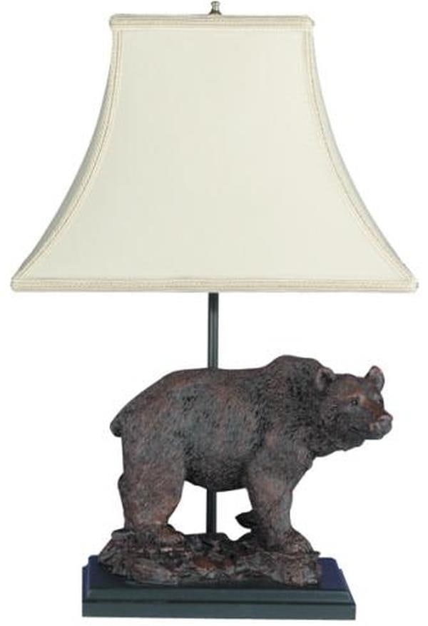Rustic Lodge Bear Lamp White Finish with Linen Shade: Rustic Lodge Bear Lamp White Finish with Linen Shade This item is made at time of order. Please allow 42 to 70 days for production. Illuminate your space with this Rustic Lodge Bear Lamp featuring a c