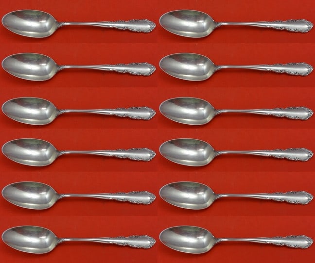 Wallace Shenandoah Sterling Silver Teaspoon Set of 12 6 Inch: Wallace Shenandoah Sterling Silver Teaspoon Set of 12 6 Inch Introducing the Shenandoah pattern by Wallace, this exquisite set includes 12 sterling silver teaspoons, each measuring 6 inches. Crafted w