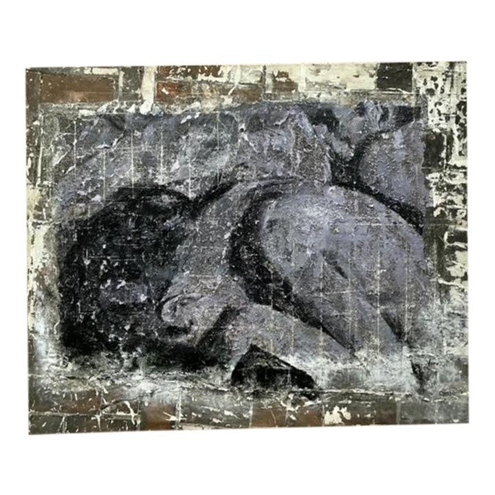 Monumental Vintage Boho Textured Abstract Canvas Painting 70x58: Monumental Vintage Boho Textured Abstract Canvas Painting 70x58 This monumental vintage Boho abstract painting on canvas showcases bold colors and intricate textures, perfect for adding artistic flair