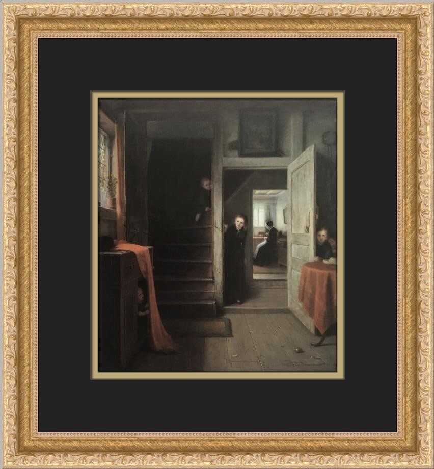 Fredrick Hardy Hide and Seek Custom Framed Art Print 14x14: Fredrick Hardy Hide and Seek Custom Framed Art Print 14x14 This stunning custom framed print titled "Hide and Seek" by artist Fredrick Hardy showcases a unique blend of Expressionism and Impressionism