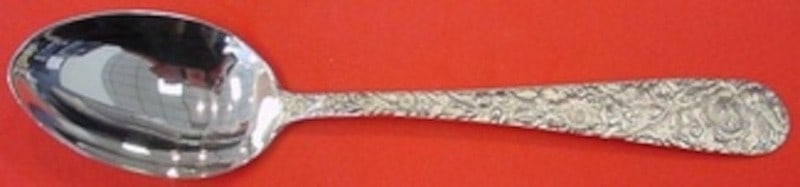 Sterling Silver Soup Spoon 6.75 Inch Repousse Pattern by Kirk: Sterling Silver Soup Spoon 6.75 Inch Repousse Pattern by Kirk This is a sterling silver place soup spoon in the Repousse pattern by Kirk. The spoon measures 6 3/4 inches in length, is not monogrammed,