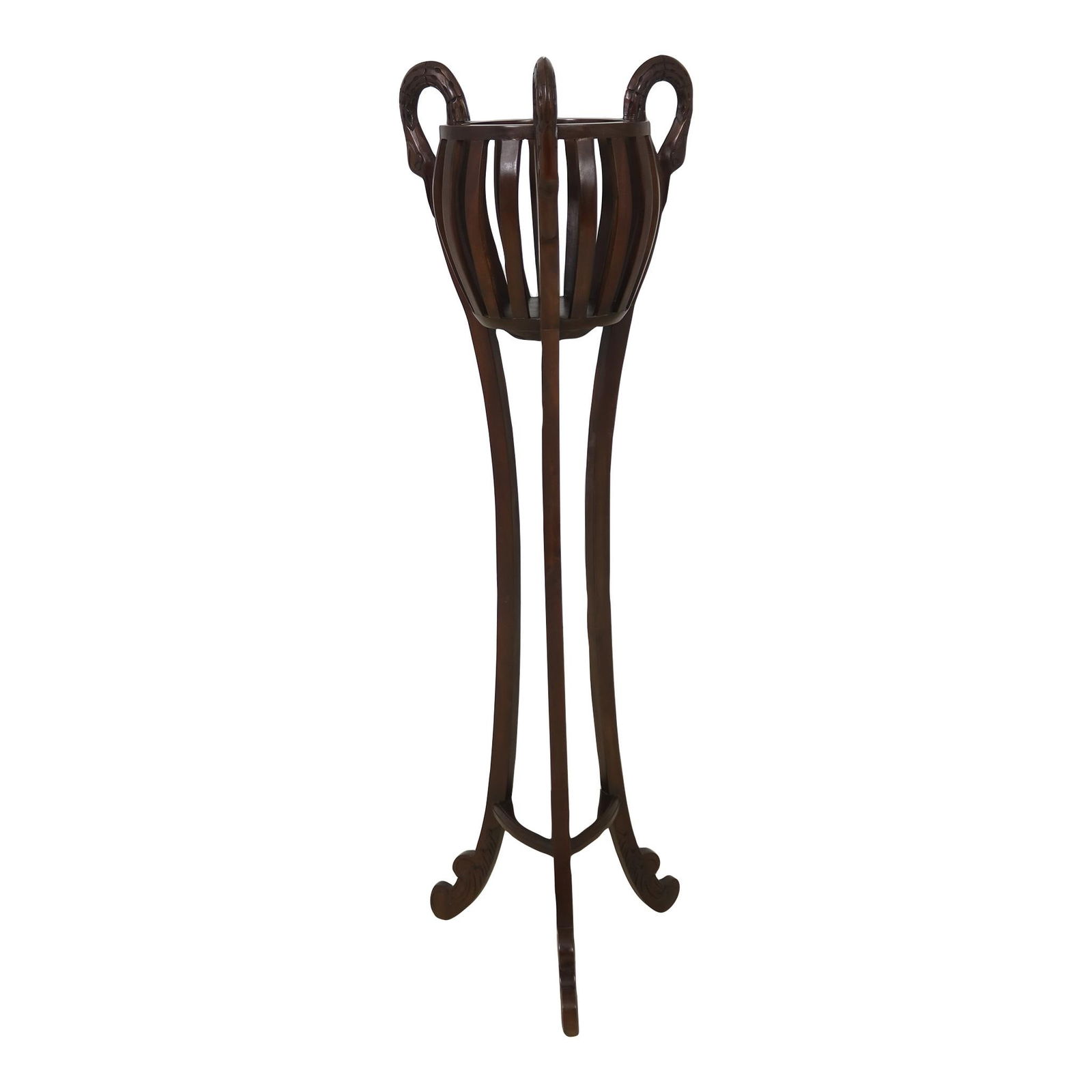 Elegant Swan Head Carved Regency Style Wood Planter Stand 52": Elegant Swan Head Carved Regency Style Wood Planter Stand 52" This exquisite planter stand showcases a striking Regency style with beautifully carved swan heads, adding a touch of elegance to your dec