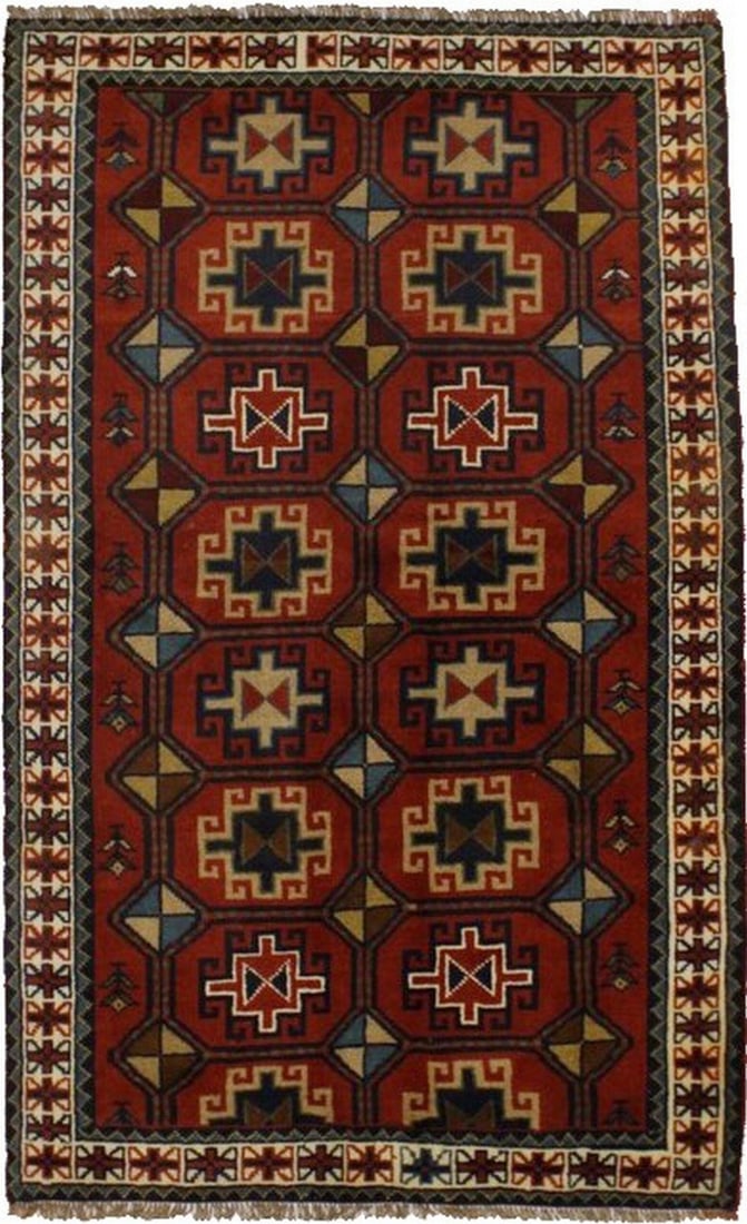 Handmade Tribal Geometric Wool Area Rug 3'11 x 6'4 Orange-Red (1 of 13)