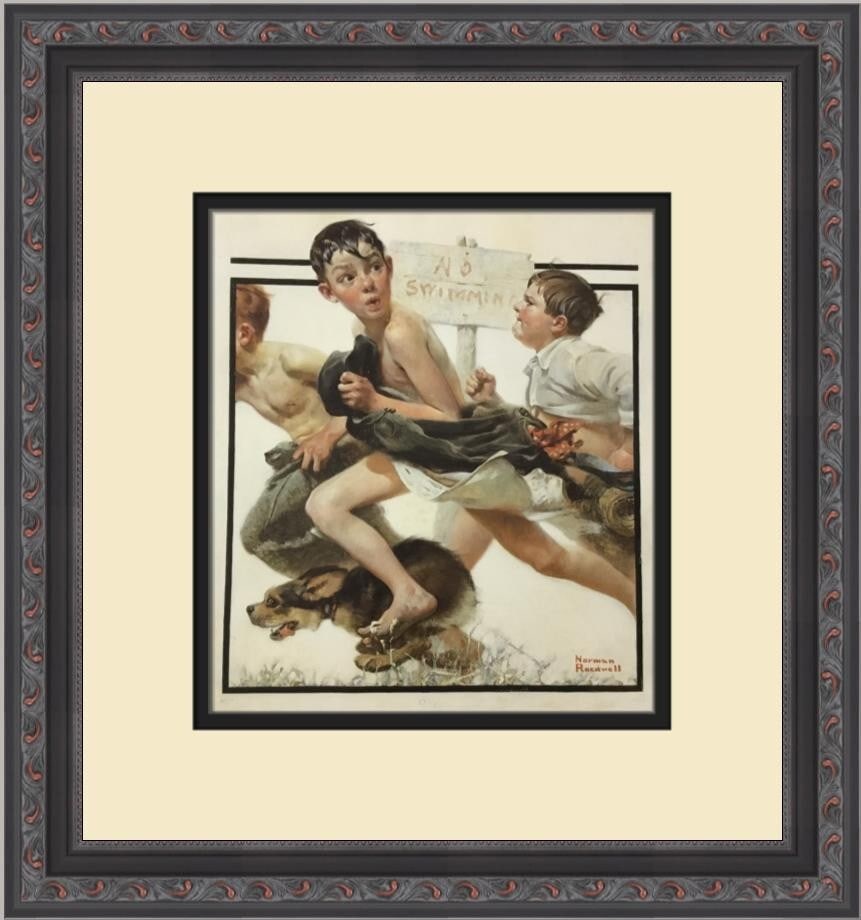 Norman Rockwell No Swimming Custom Framed Art Print 14x13: Norman Rockwell No Swimming Custom Framed Art Print 14x13 This stunning Norman Rockwell print titled "No Swimming" showcases the artist's signature realism style, creating a charming depiction perfect