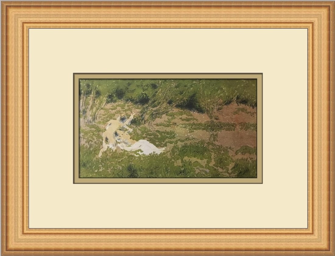 Ker-Xavier Roussel Landscape with Two Girls Custom Framed Lithograph: Ker-Xavier Roussel Landscape with Two Girls Custom Framed Lithograph This stunning custom framed print titled 'Landscape with Two Girls' by Ker-Xavier Roussel elegantly captures the essence of express