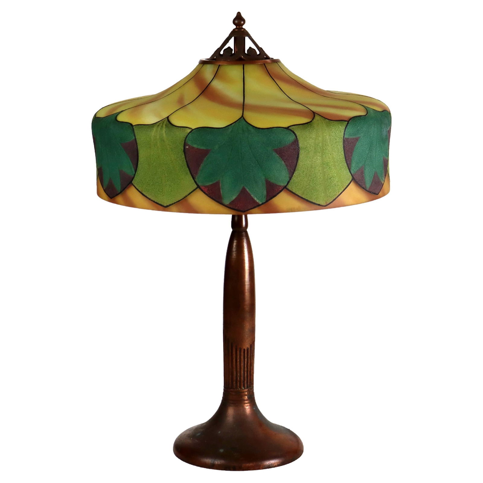 Antique Handel Reverse Painted Foliage Table Lamp c1920 Signed (1 of 8)