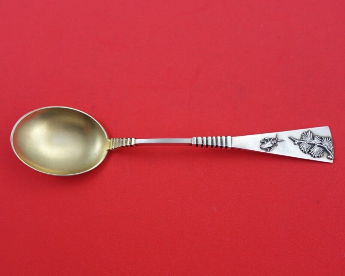 Shiebler Applied Silver 6" Sterling Silver Ice Cream Spoon with Beetle Design: Shiebler Applied Silver 6" Sterling Silver Ice Cream Spoon with Beetle Design Indulge in a touch of elegance with this exquisite sterling silver ice cream spoon from the renowned Shiebler, featuring t