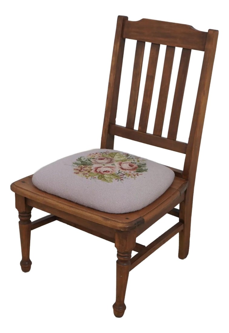 Charming 1930s Walnut Needlepoint Chair for Kids (1 of 10)