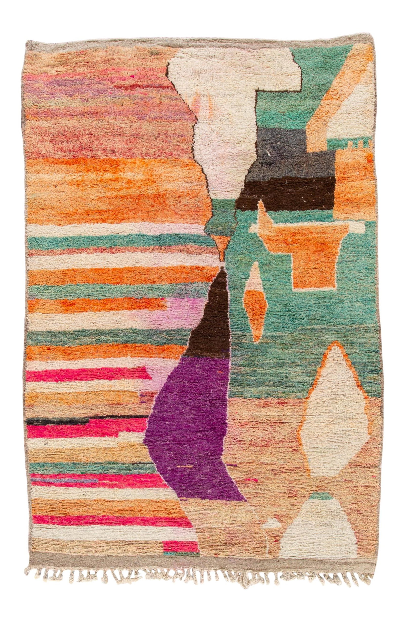 Vintage Beni Ourain Moroccan Wool Rug 6'4 x 9'9 Abstract Design: Vintage Beni Ourain Moroccan Wool Rug 6'4 x 9'9 Abstract Design Discover the beauty of this Vintage Beni Ourain Moroccan handmade wool rug, featuring an intricate abstract pattern complemented by a vi
